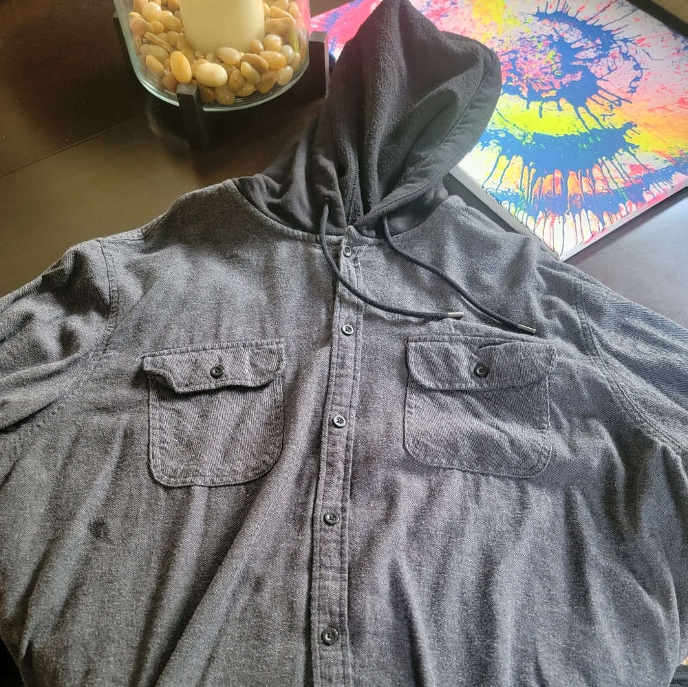 Hooded long sleeve button up